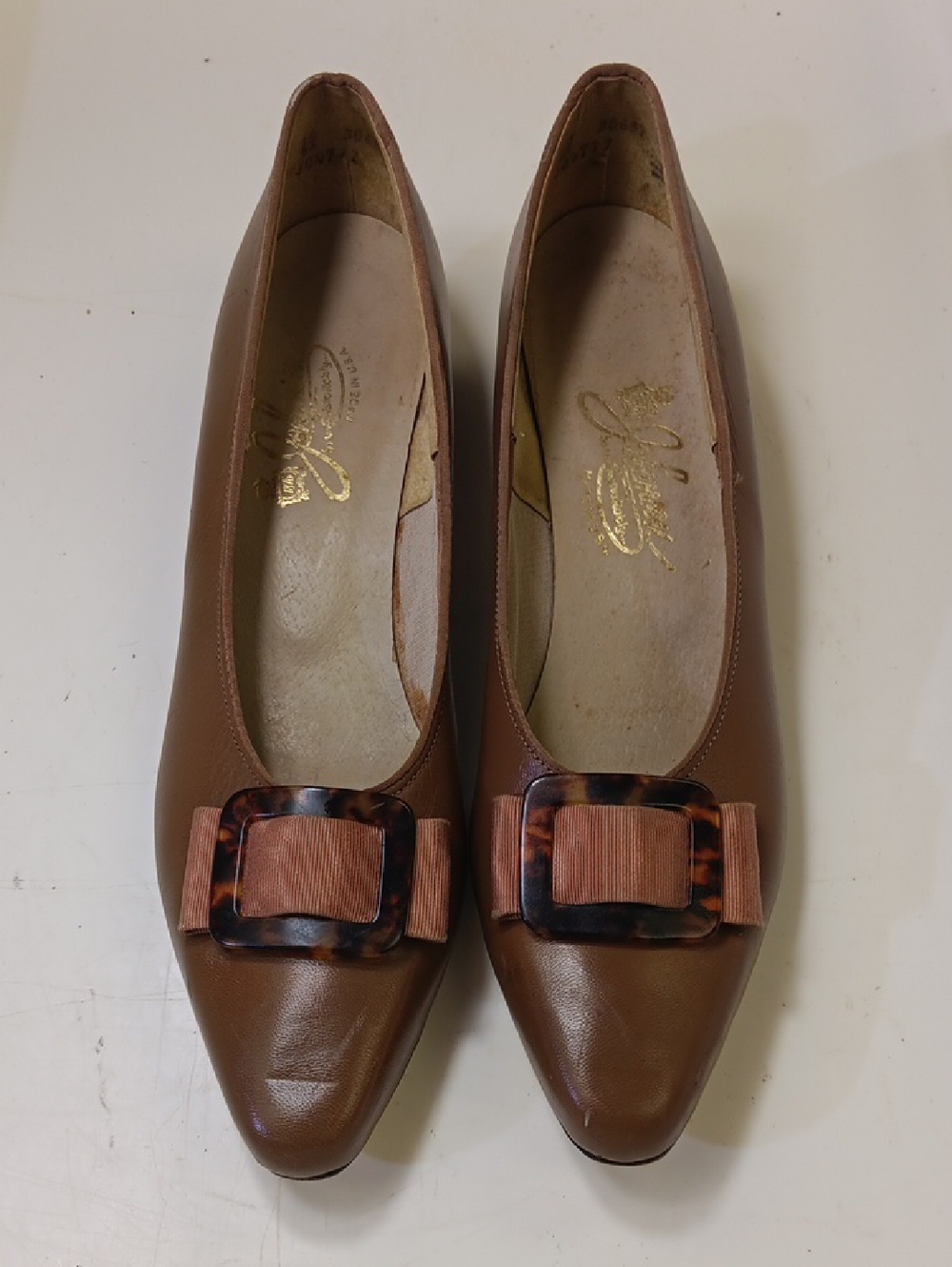 Women’s Tan Pointed Toe Flats with Decorative Buckle